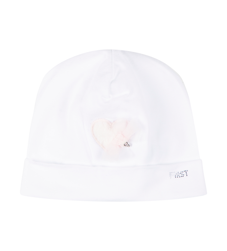 Bonnet Fur Heart & Bow White/Pink