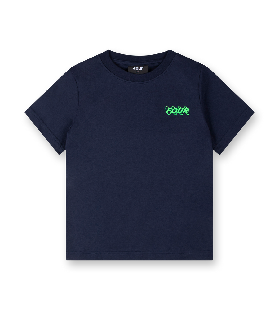 Neon Green Circles Logo T-shirt Marine Blue