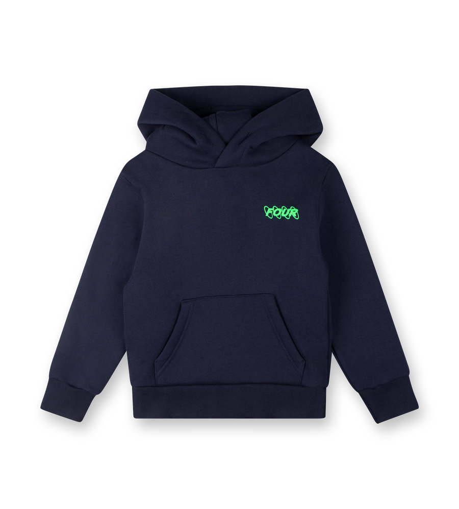 Neon Green Circles Logo Hoodie Marine Blue