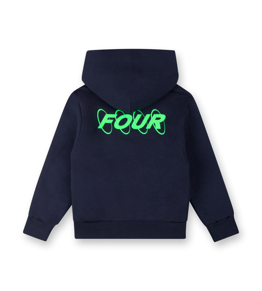 Neon Green Circles Logo Hoodie Marine Blue