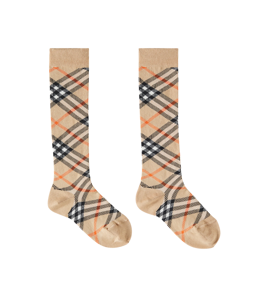 Check Cotton Blend Socks Sand