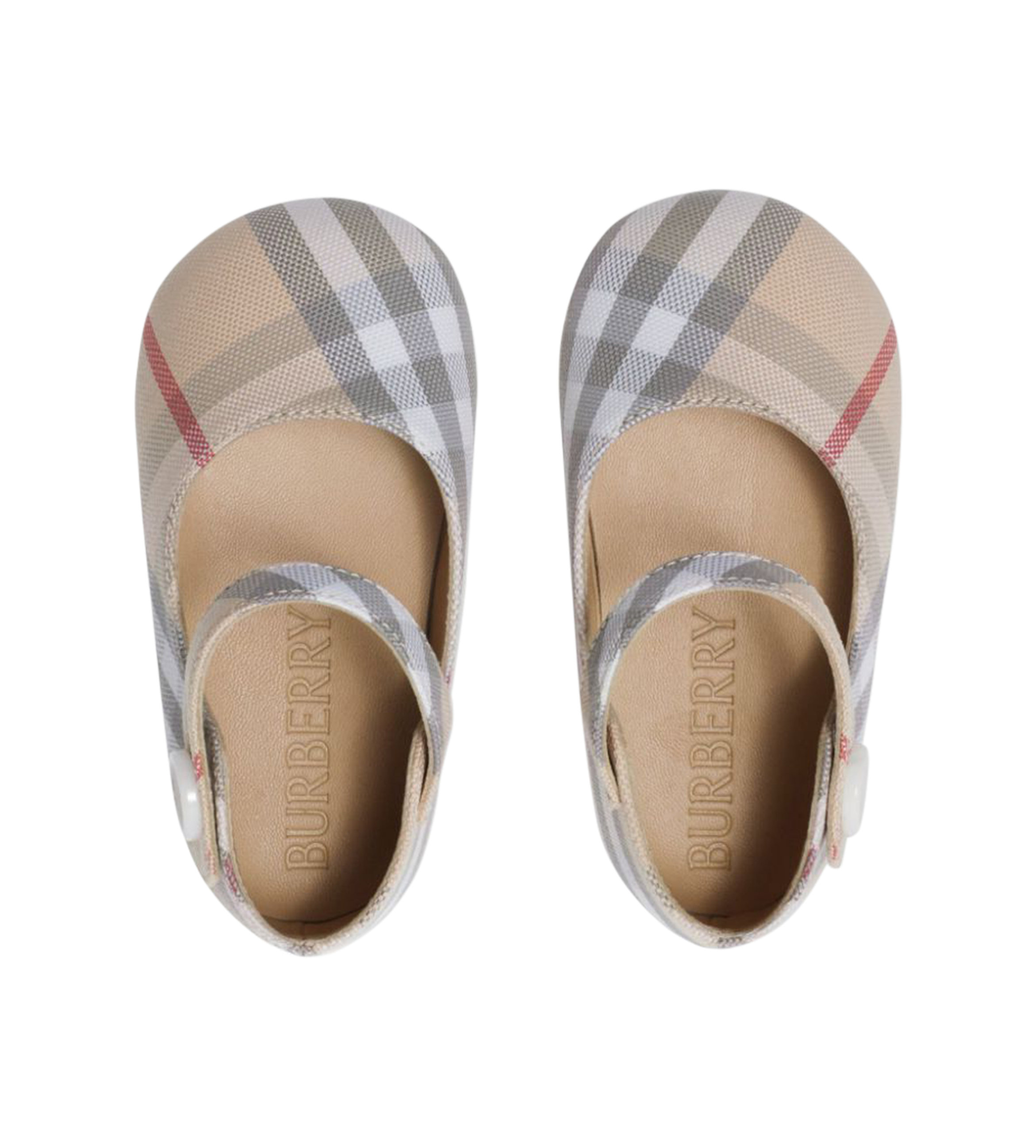 Check Cotton Mary Jane Flats Pale Stone