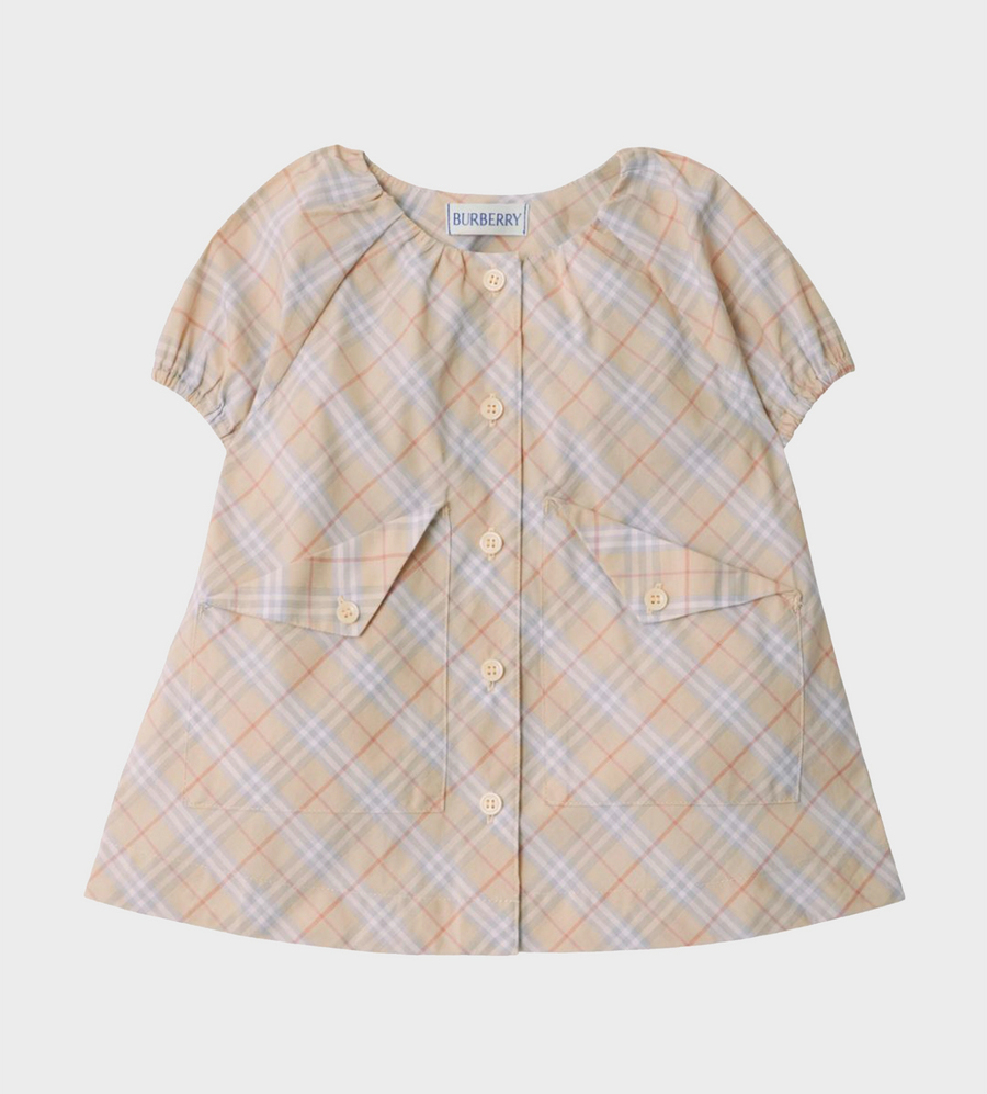 Check Cotton Dress with Bloomers Pale Stone