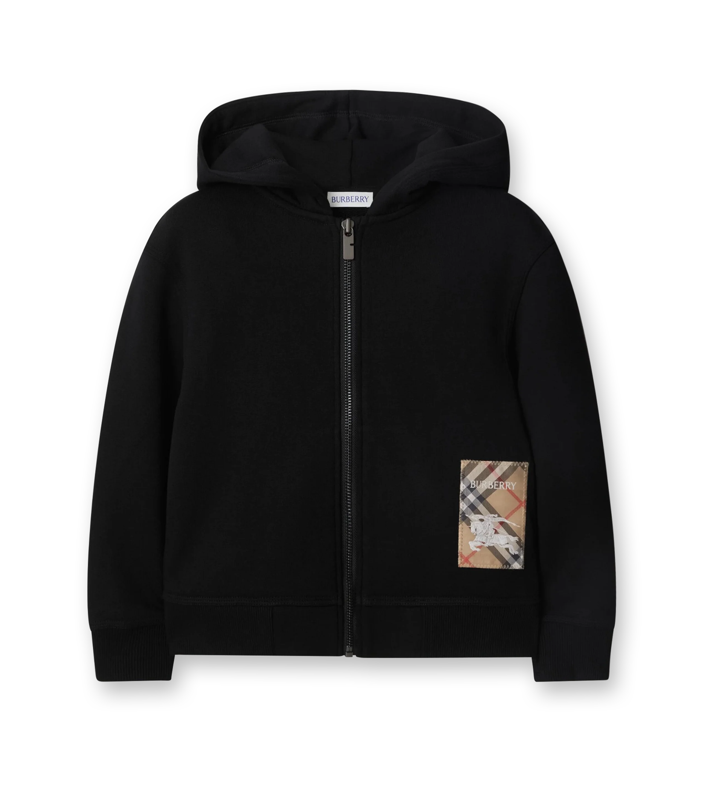 Check Label Zip Hoodie Black