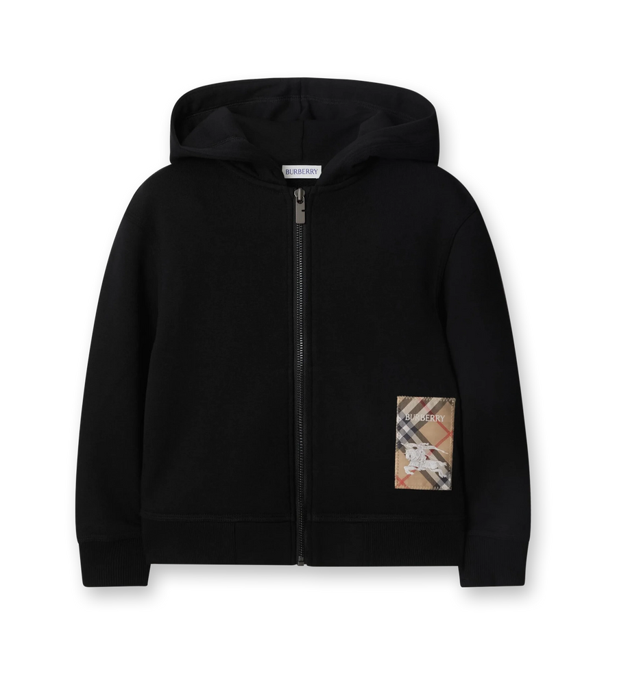 Check Label Zip Hoodie Black