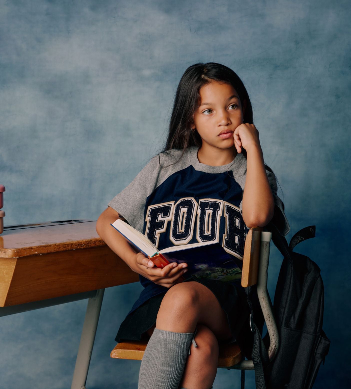 Basketball T-shirt Marine Blue & Grey Melange