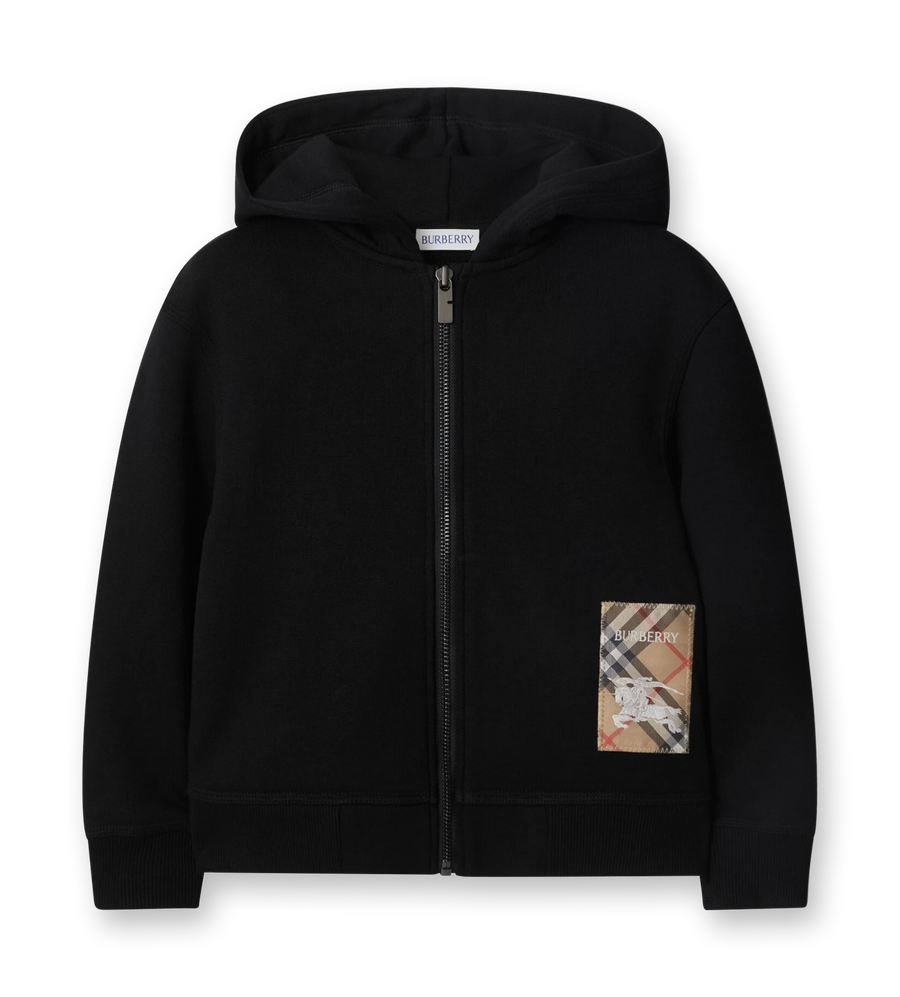 Check Label Zip Hoodie Black