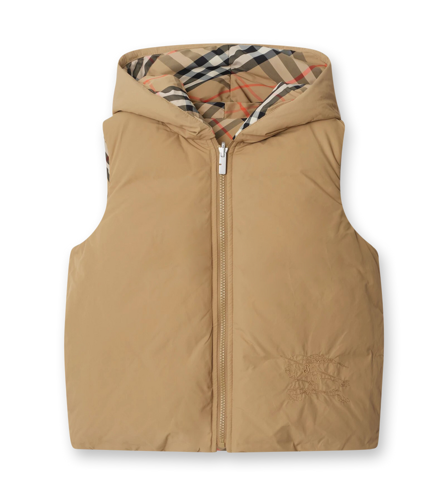 Reversible Check Padded Gilet Sand