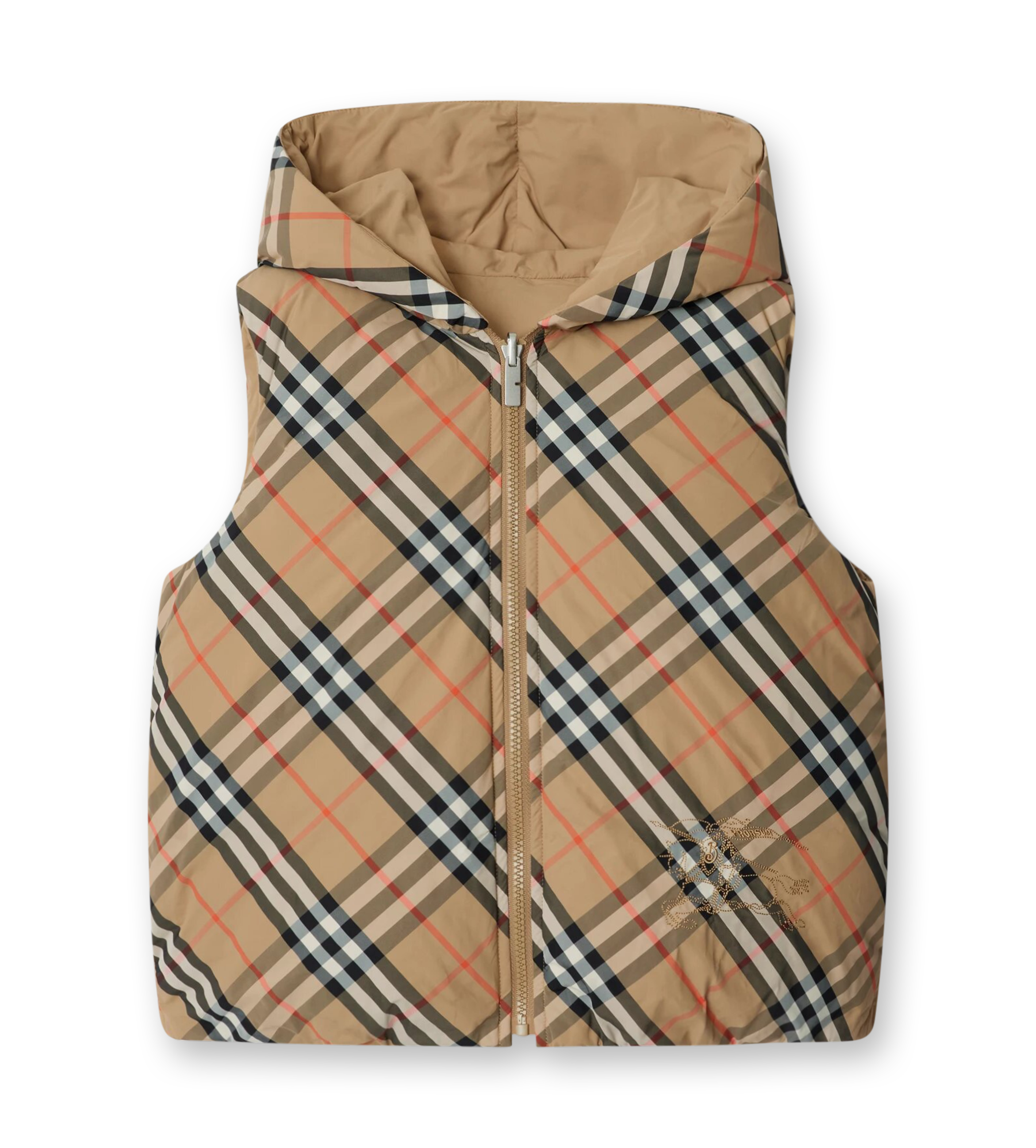 Reversible Check Padded Gilet Sand