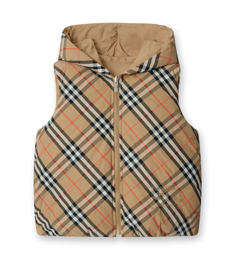 Reversible Check Padded Gilet Sand