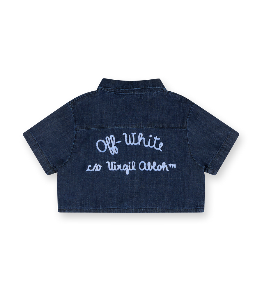 Script Type Denim Shirt Dark Blue