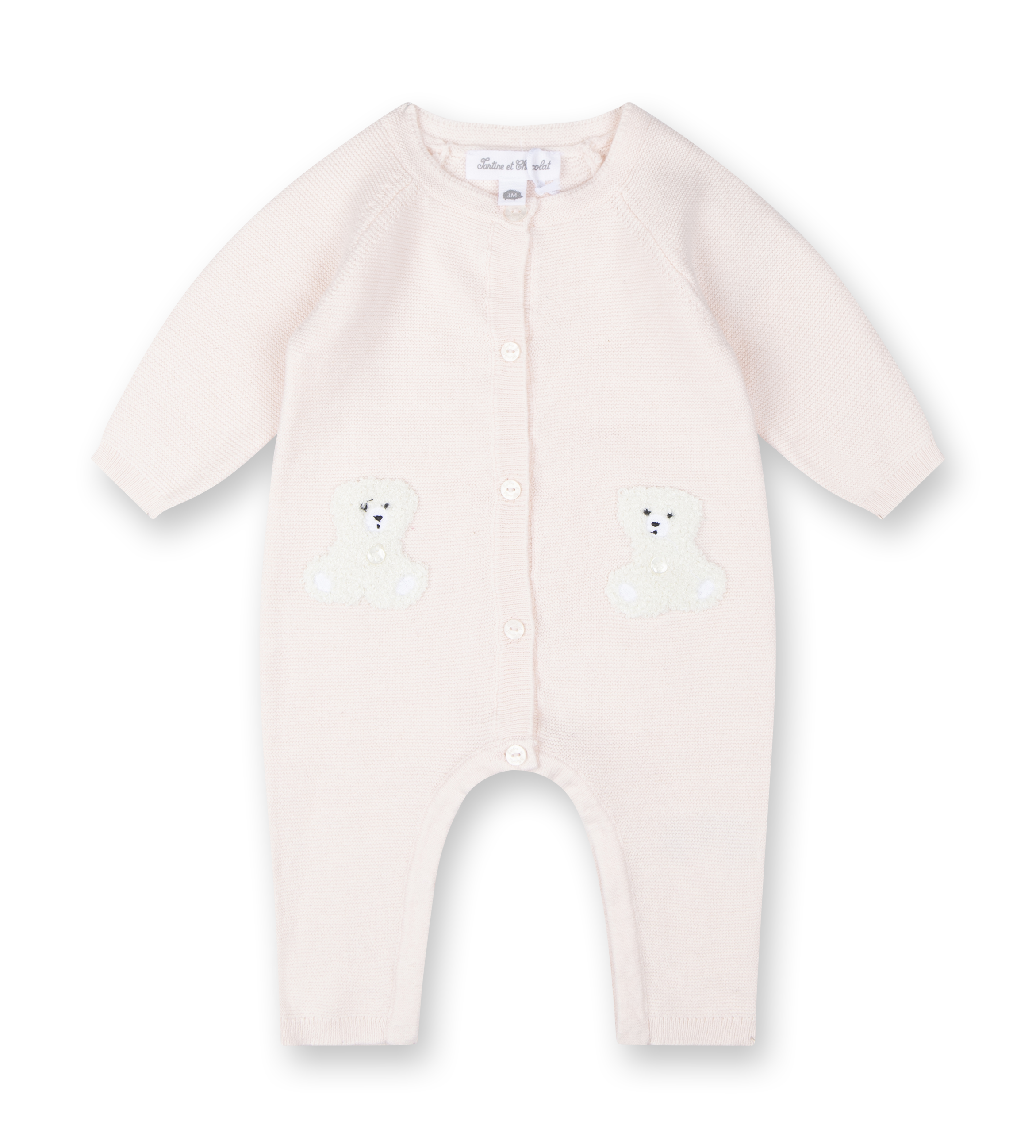 Bear Embroidery Babysuit Rose Pale