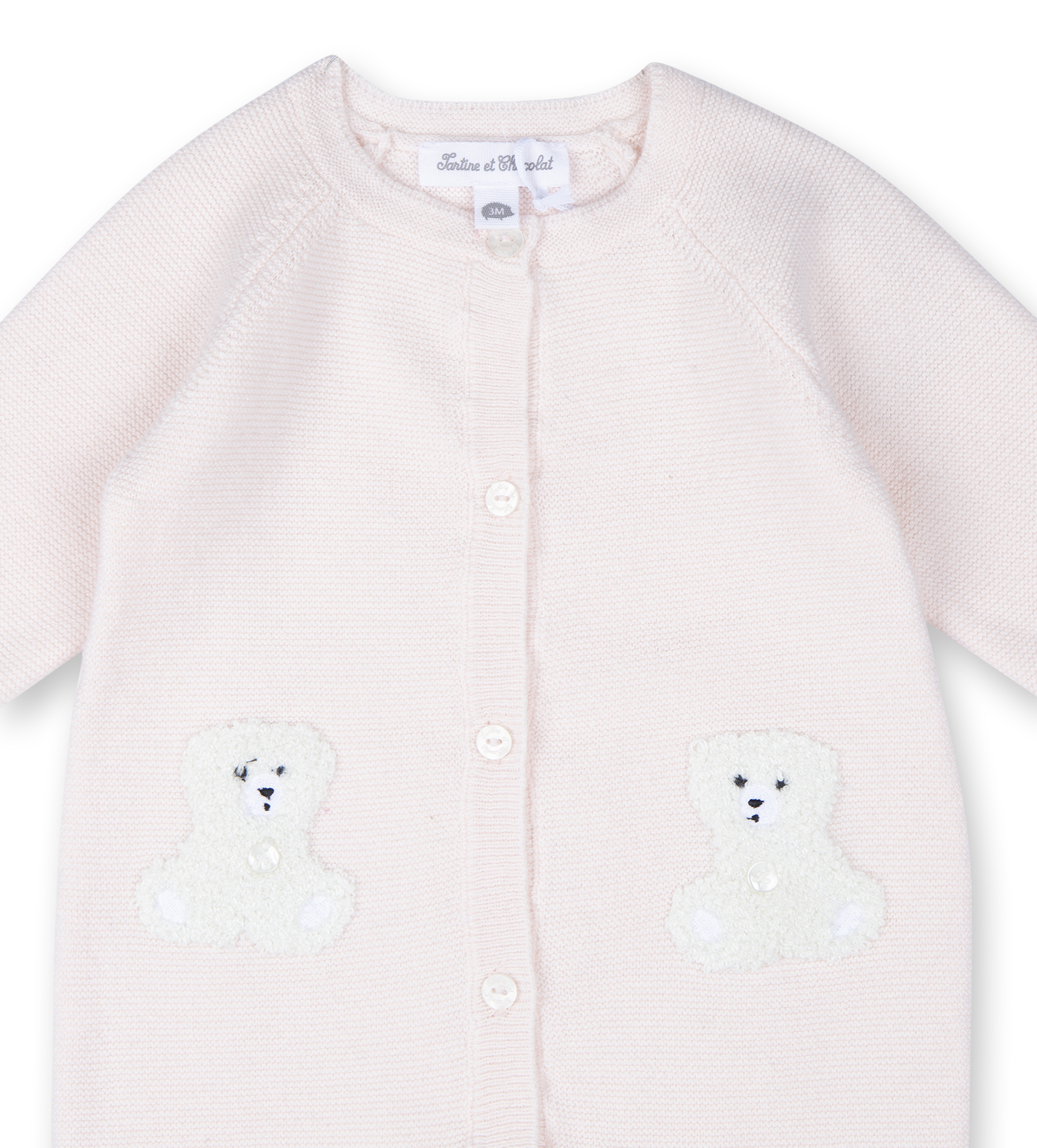 Bear Embroidery Babysuit Rose Pale