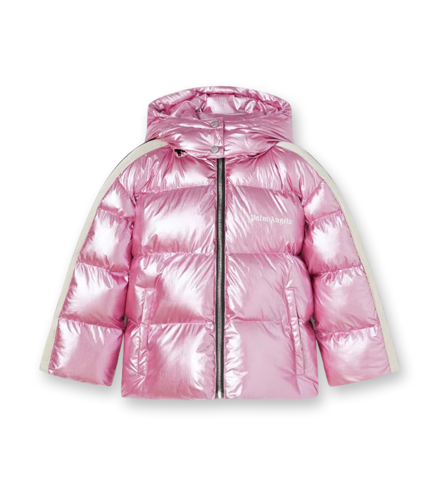 Metallic Hooded Puffer Jacket Pink