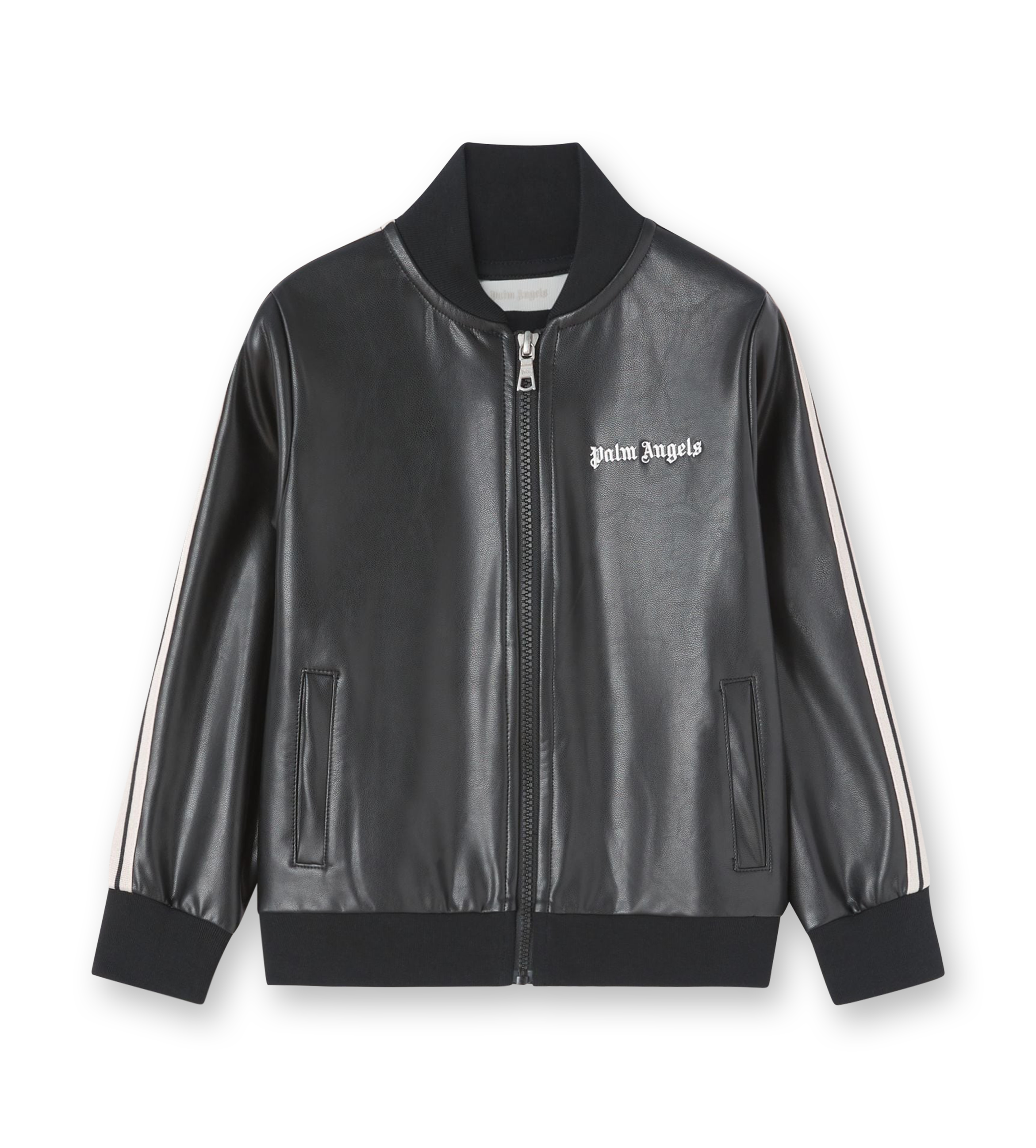 Leather Effect Track Jacket Black