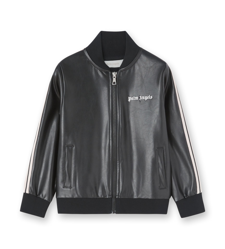 Leather Effect Track Jacket Black