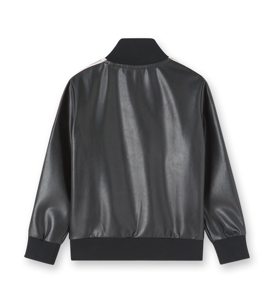 Leather Effect Track Jacket Black