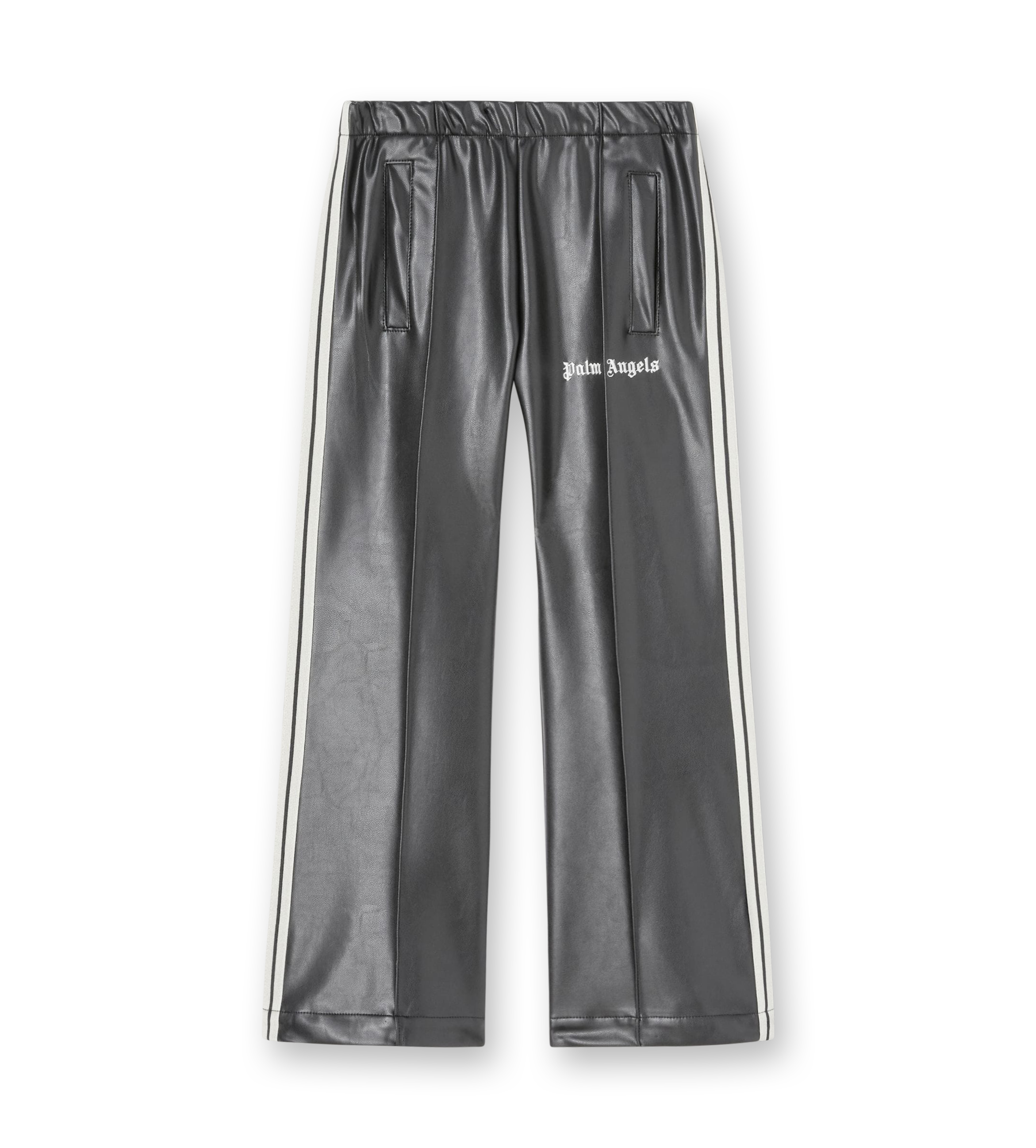 Leather Effect Track Flare Pants Black